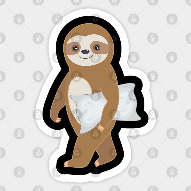 Cute baby sloth walking with a pillow Sticker by M Humor